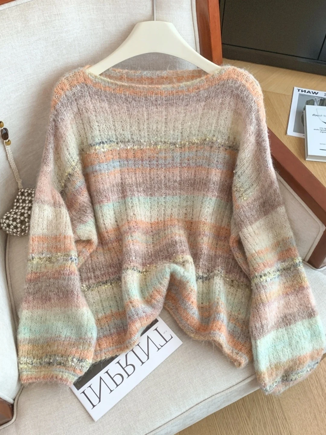 

Осень-зима, женский свободный длинный вязаный свитер свера, трикотаж adient цвета, теплый модный повседневный топ для поездок на работу