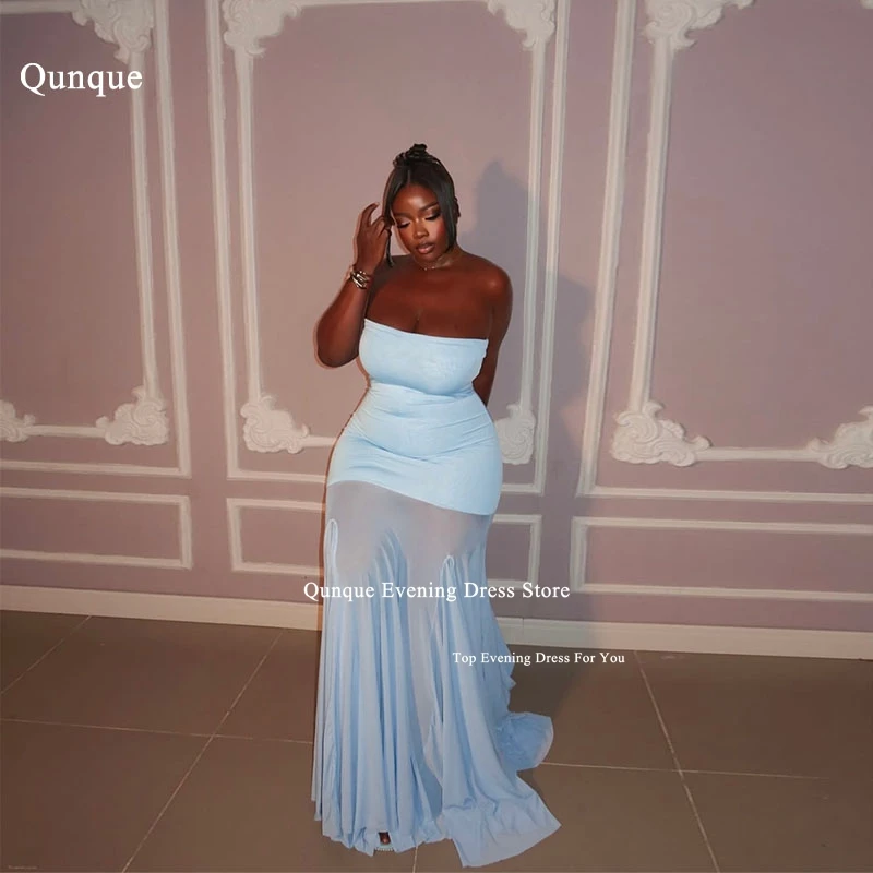 

Qunque Simple Mermaid Women's Evening Dresses For Black Girl Wear Ruched Prom Gowns Sleeveless Vestido De Formatura Customized