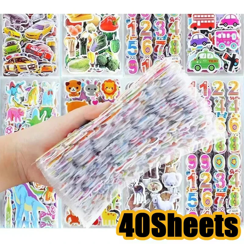 

40Sheets Random Assorted Styles 3D Bubble PVC Sticker Multi-purpose Stationery Decorative Sticker for Planner Diary Notebook ZYF