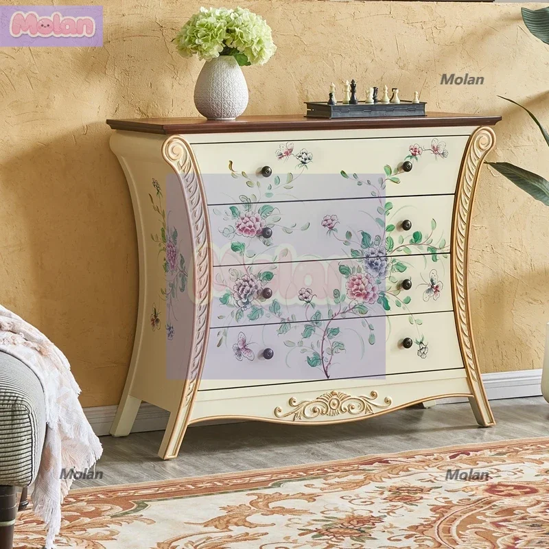 

American rural solid wood porch cabinet 4 chest cabinets retro living room locker painted against the wall solid wood four-bucke