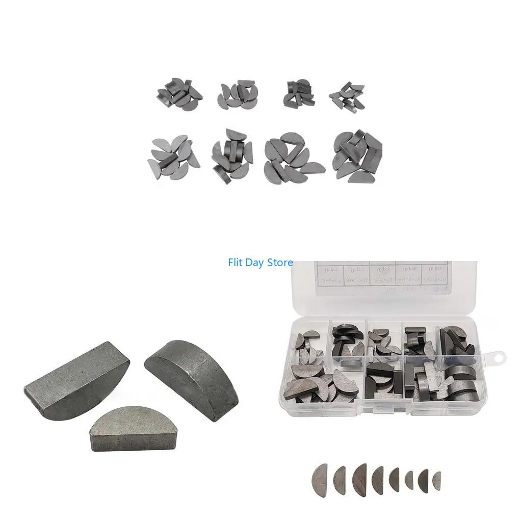 F92C Carbon Steel Woodruff Selection Metal Locking Keys Multiple Size Woodruff Set 80pcs for Flywheels and Pulleys