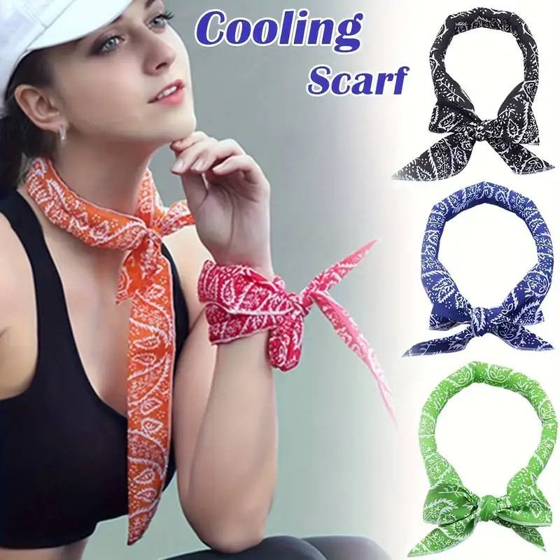 1 Pañuelo Refrescante para Deportes al Aire Libre para Mujer, Pañuelo para el Cuello con Efecto Hielo, Diadema Estampada de Moda con Absorción de Agua