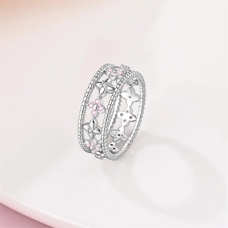 New 100% 925 Sterling Silver Fashion Sunflower Sun Moon Wide Rings Classic Heart-Shaped Crown Female Rings Elegant Party Jewelry