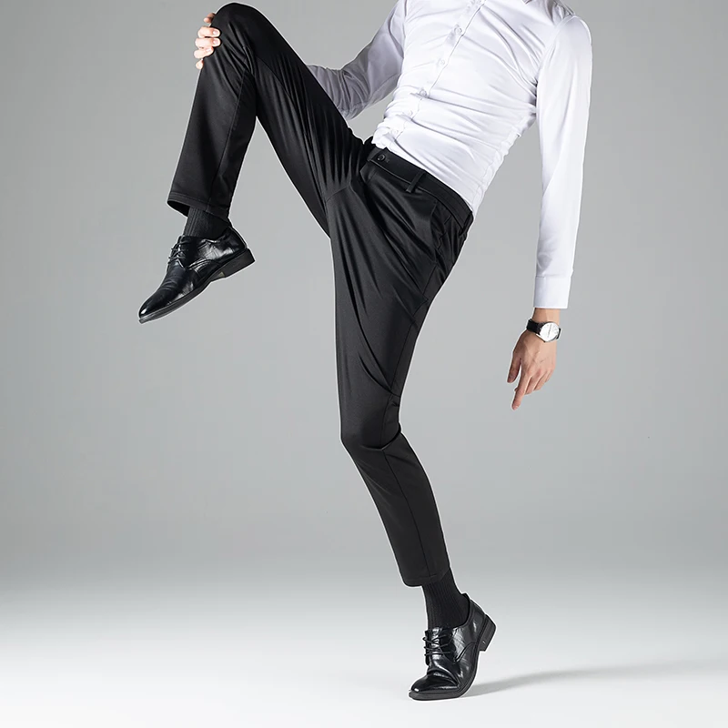 Effortless Men's Business Casual Trousers with a semi-elastic waistband Essential Pants Black Gray Straight Underwear Office