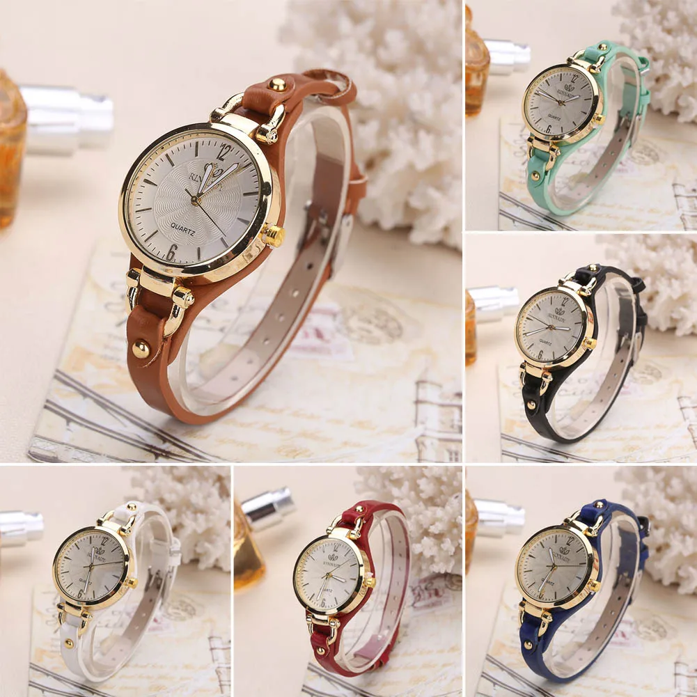 Dropship Women Casual Watches Round Dial Rivet PU Leather Strap Wristwatch Ladies Analog Quartz Watch Gift Girls Watch