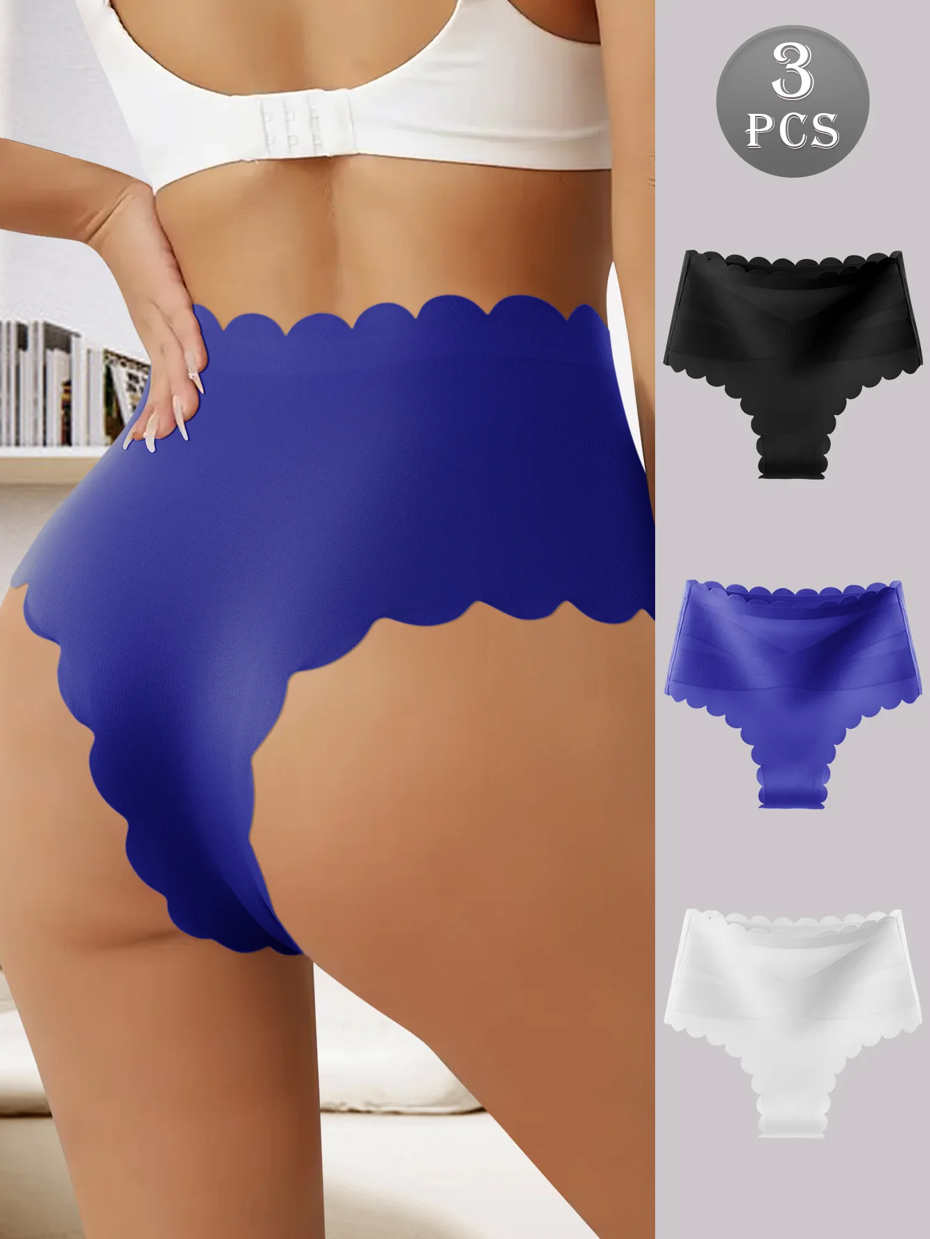 

3PCWomen's Briefs Simple Comfortable Sports Briefs Petal Edge Fitted Crossover High Waist Briefs Soft Seamless Breathable Briefs