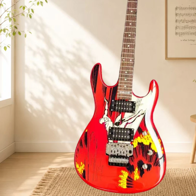 Cartoon Graphic Red Body STSSElectric Guitar Double Humbucker Pickups Double Lock Tremolo Bridge Chrome Hardware Free Shipping