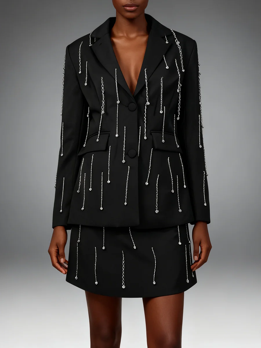 VGH Casual Abnehmen Solide Zwei Stück Sets Für Frauen V-ausschnitt Langarm Top Hohe Taille Rock Elegante Pendeln Set Weibliche Mode