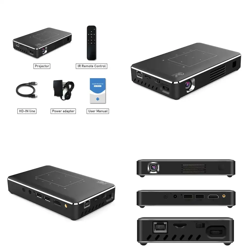 P10II Portable Projector for Android 9.0 2GB RAM 16GB ROM 150 Lumens DLP 3D FHD 4K Decoding 200 Inch Screen Home Theater Mini