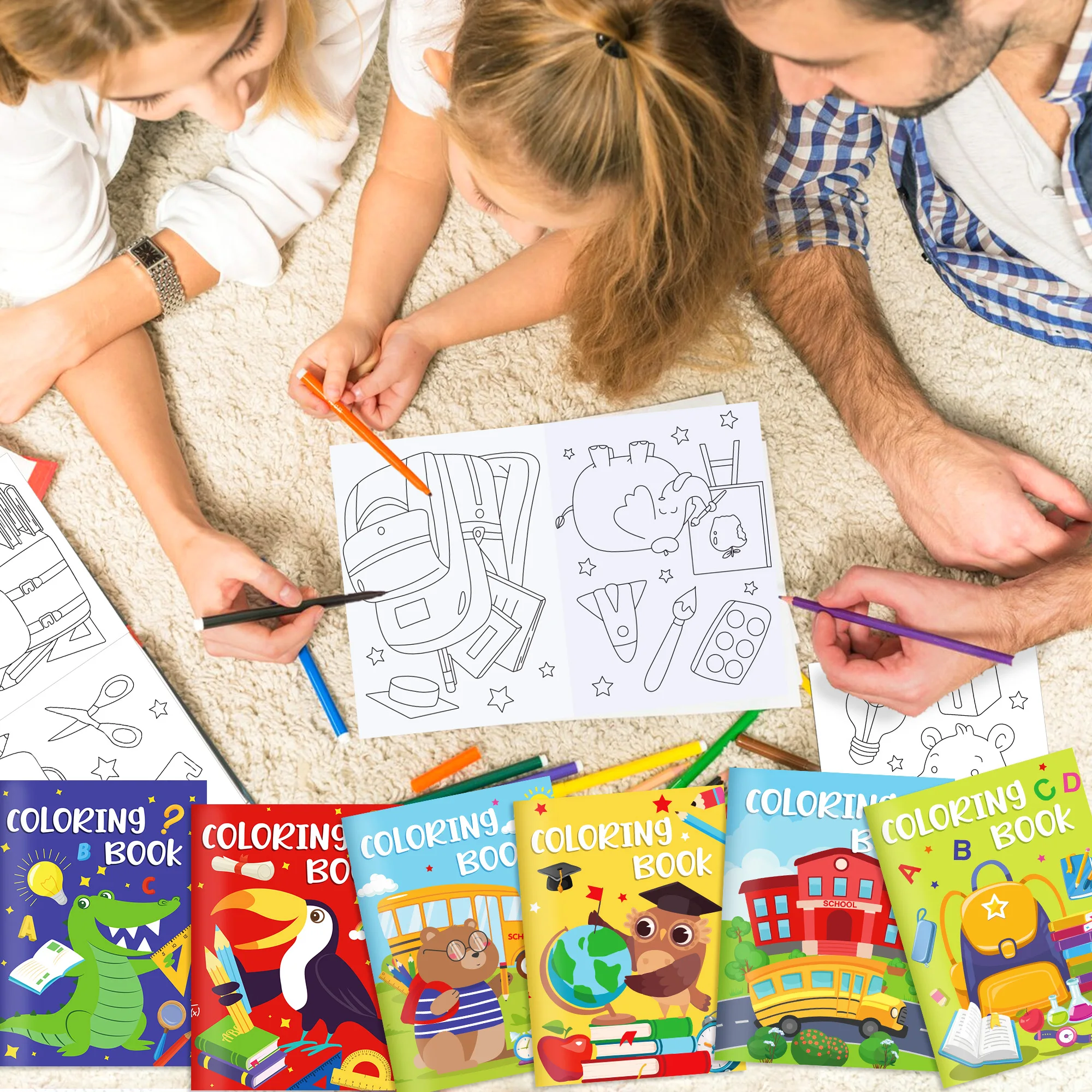 6/12/24Pcs Back to School Mini Coloring Books Owl Backpack Stationery Drawing Activity Book Classroom Party Goodie Bag Fillers