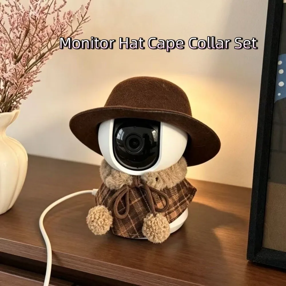 Plaid Tweed Cape Monitor Hat Cape Collar Set Vintage Fits Max 8 Cm Diameter Camera Costume Decoration Decorative
