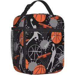 Art Basketball Durable Waterproof Insulated Lunch Bag Reusable Cooler Thermal Tote Lunch Box Organizer for School Work Picnic