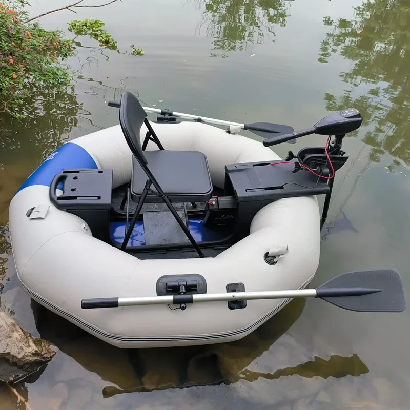 for Lure Angling 2-Minute Foldable HDPE Inflatable Fishing Boat, 250kg Capacity Solo Raft w/ Electric Motor Port, Stable Pontoon