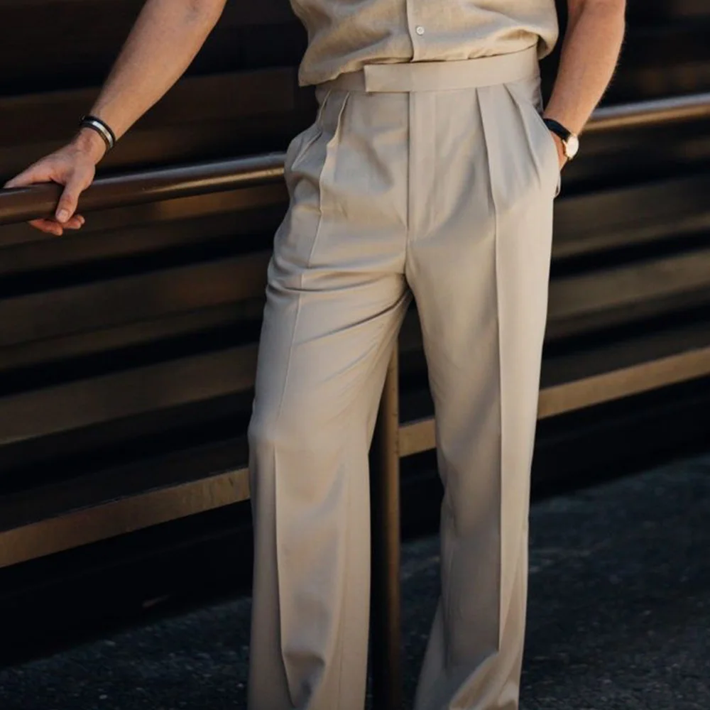 

Мужские однотонные костюмные брюки, модные удобные зауженные прямые брюки, элегантный деловой наряд, официальная офисная одежда, повседневная одежда