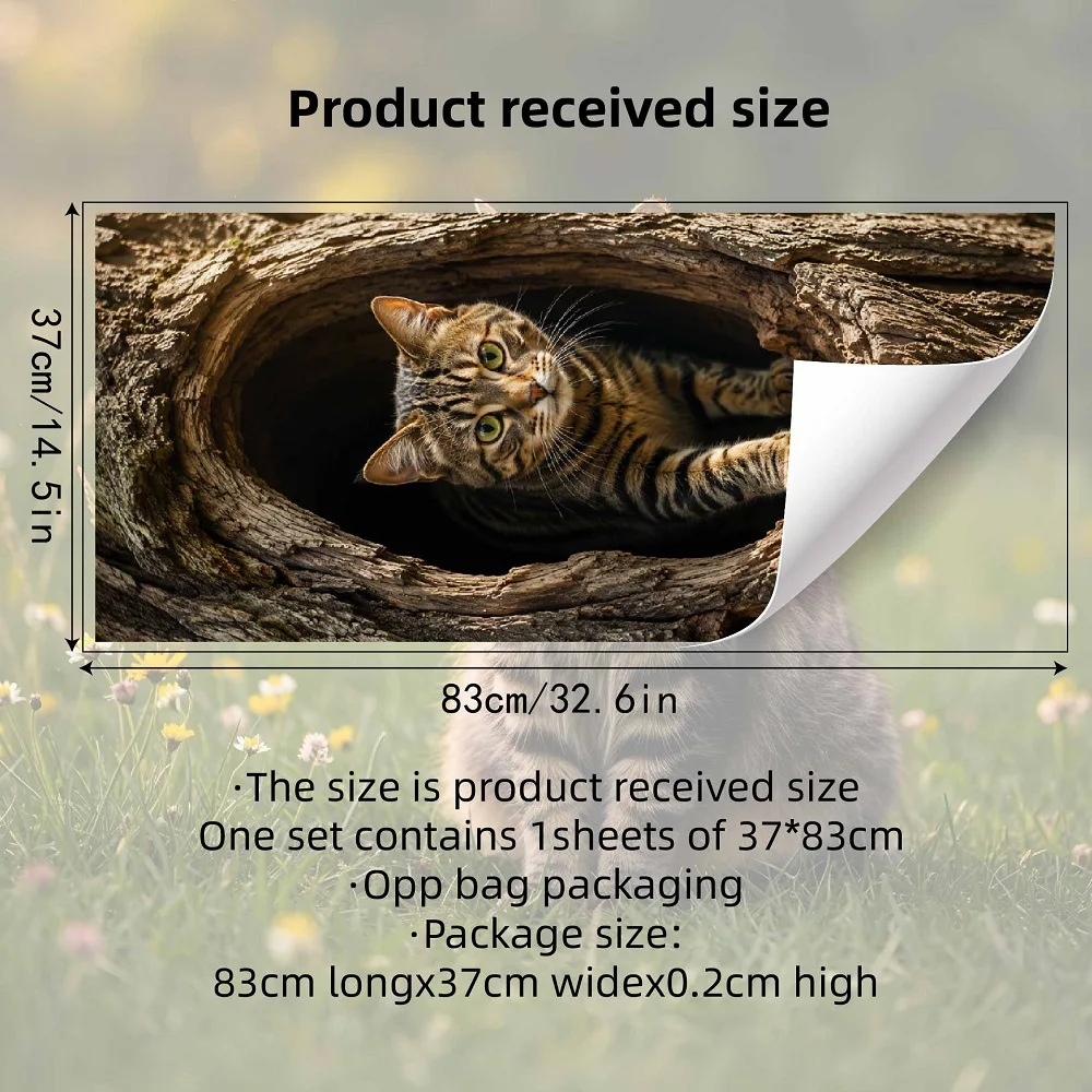 3D Cat Tree Hole Sticker Trash Can Sticker Self Adhesive Wild Animal Outdoor Garbage Sticker House Fridge Bin Art Mural Decals