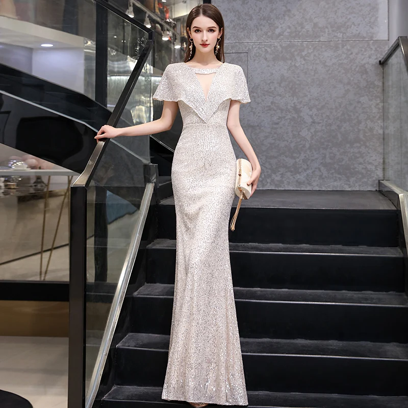 

Fishtail Evening Dress for Women 2024 New Banquet Temperament Host Texture Light Luxury Minority Champagne