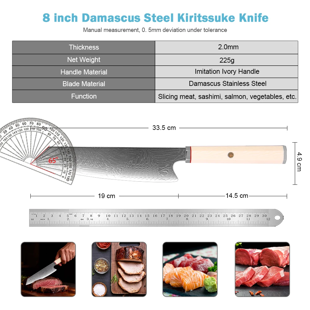 XITUO 8 Inch Kiritsuke Knife, Damascus Steel Sharp Professional Kitchen Chef Gyuto Knives, with Imitation Ivory Octagonal Handle