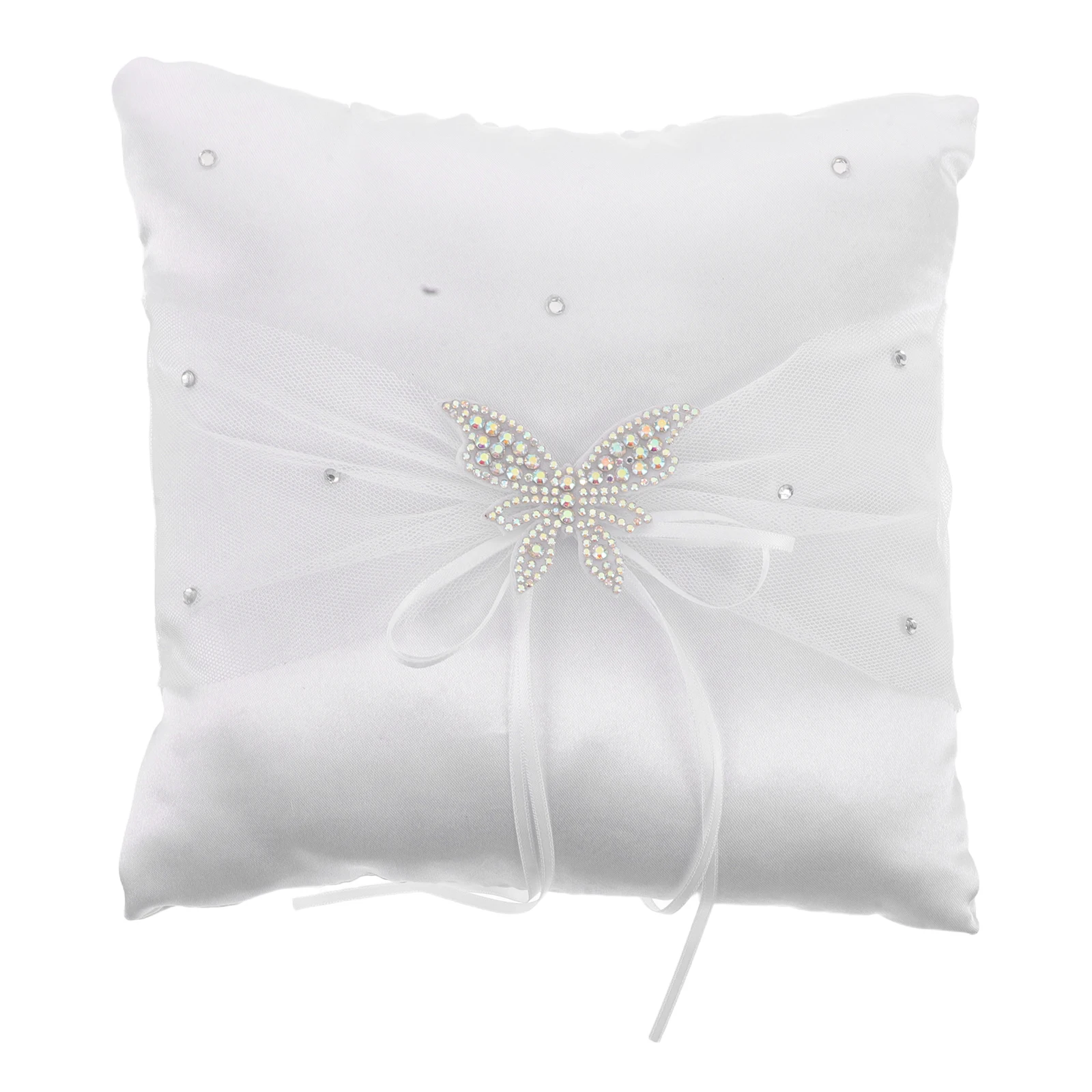 

Wedding Ring Pillow Rhinestone Bow Engagement Ribbon Bearer Accessories White Bridal Bride