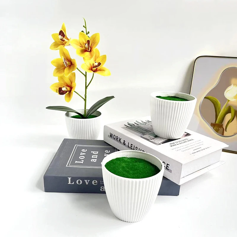 DIY Creative Shrink Bottom Vertical Strip Plush Pot Macaron Colorful Thickened Office Desktop Green Plants