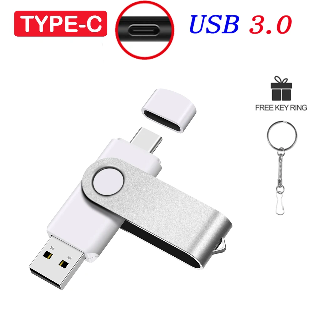 

2 in 1 TYPE-C 3.0 USB flash drive Rotatable 16GB Pen drive Metal with key chain Memory stick 64GB 32GB U disk Business gift 4GB