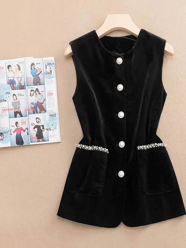 

Early Autumn Svel Gold Velvet Embellied Vest Women's plus Size Waist-Cinching Small Fraance Sle oulder Bared To...