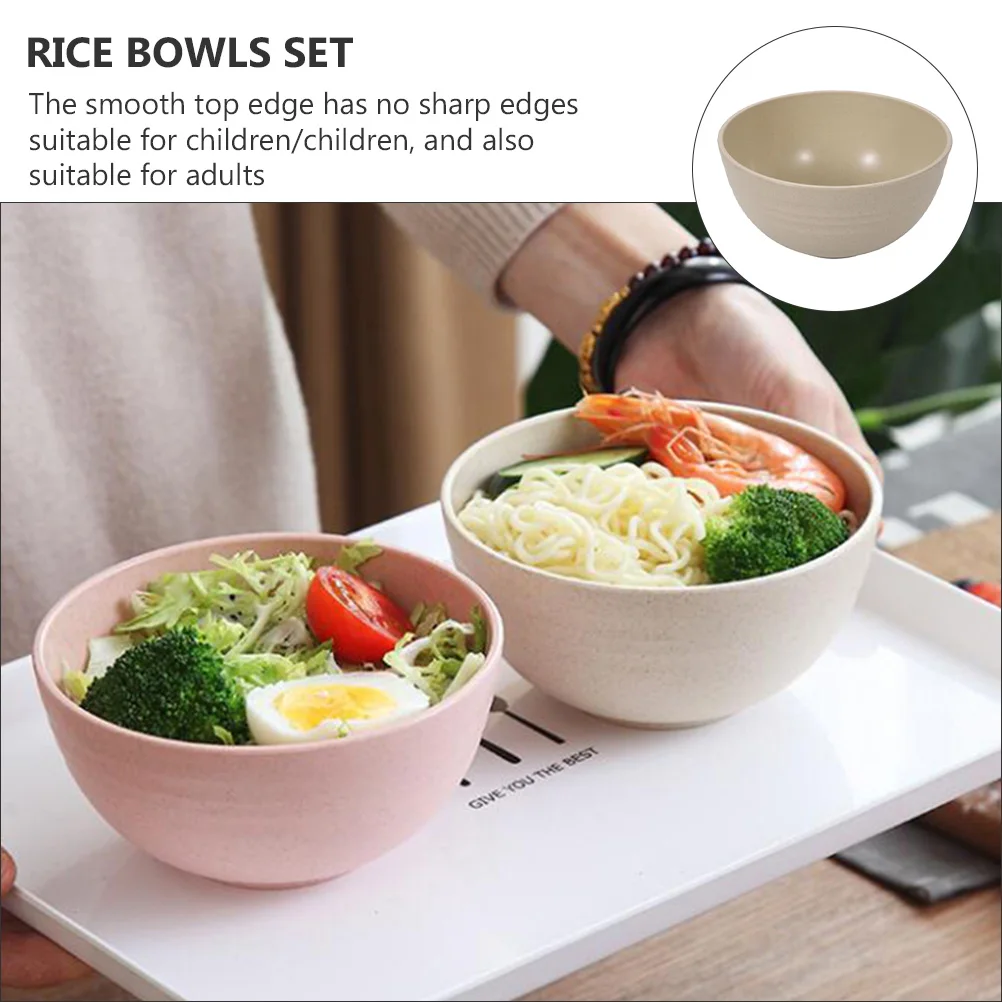 

10pcs Wheat Straw Soup Rice Bowls Heat Resistant Food Bowl Home Dinnerware Large Capacity Round Bowl Set For s Adults