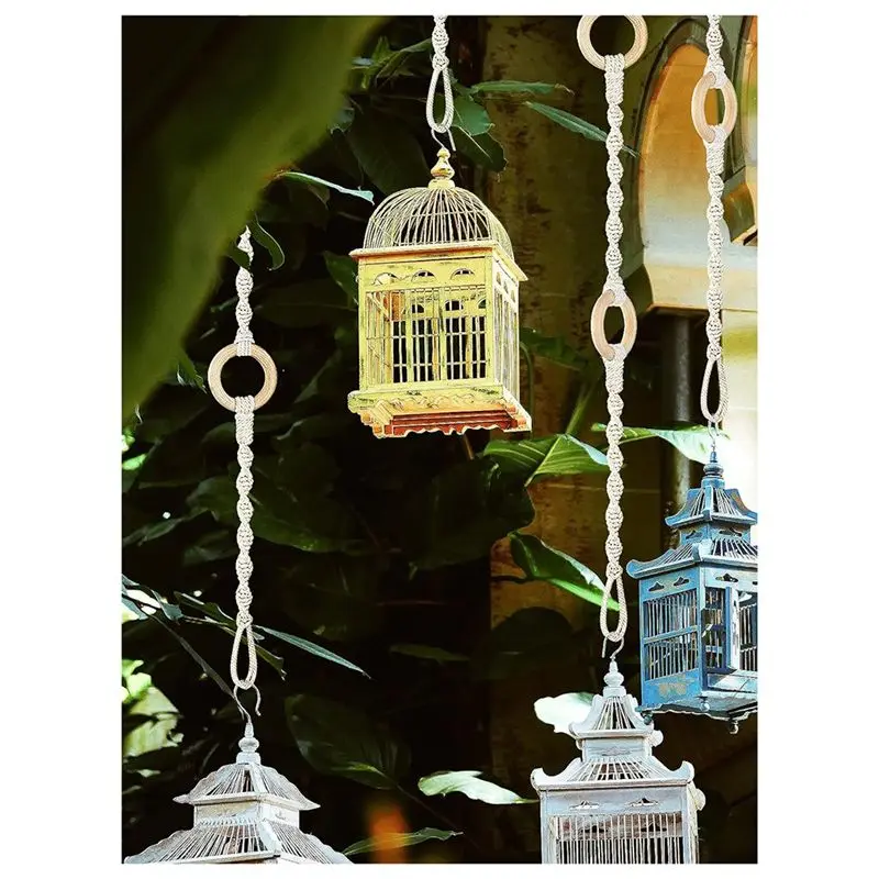 A53Q-6-Pack Plant Hanging Extender Wood Ring Hand Woven Flower Pot Rope Hanging Cotton Rope Garden Flower Pot