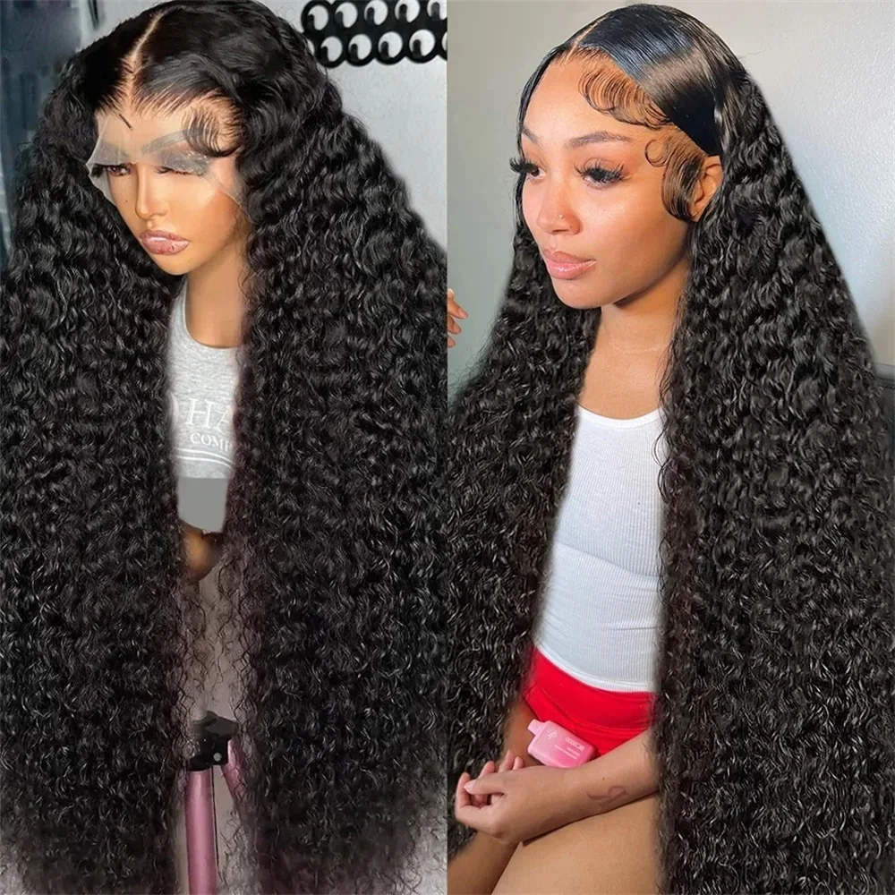 Deep Wave 200 Density 40 46 Inch 13x4 13x6 Full Frontal HD Transparent Lace Long Brazilian Remy Human Hair Pre plucked Wigs
