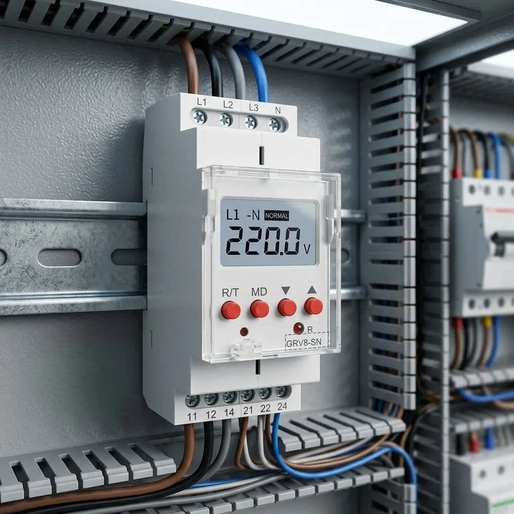 GRV8-SN Voltage Relay for 3 Phase Four Wire Power Distribution with Programmable Thresholds and Phase Verification
