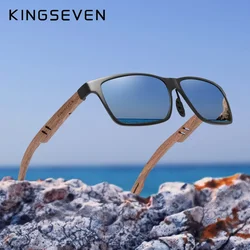 KINGSEVEN New Design UV400 Polarized Sunglasses Men Aluminum Handmade Walnut Wooden Splice Eyewear Accessories Eye Glasses Women