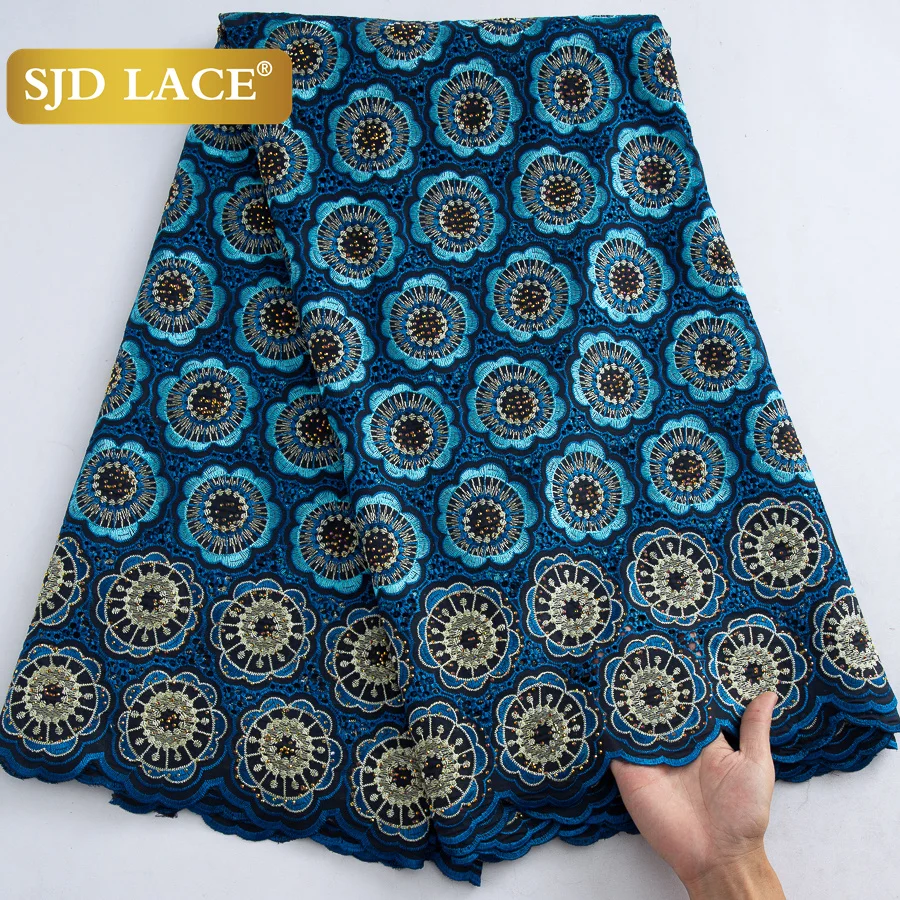 

SJD LACE African Cotton Lace Fabric 5 Yards 2024 High Quality Austria Nigerian Stones Cotton Lace for Sewing Women DIY Dress4016