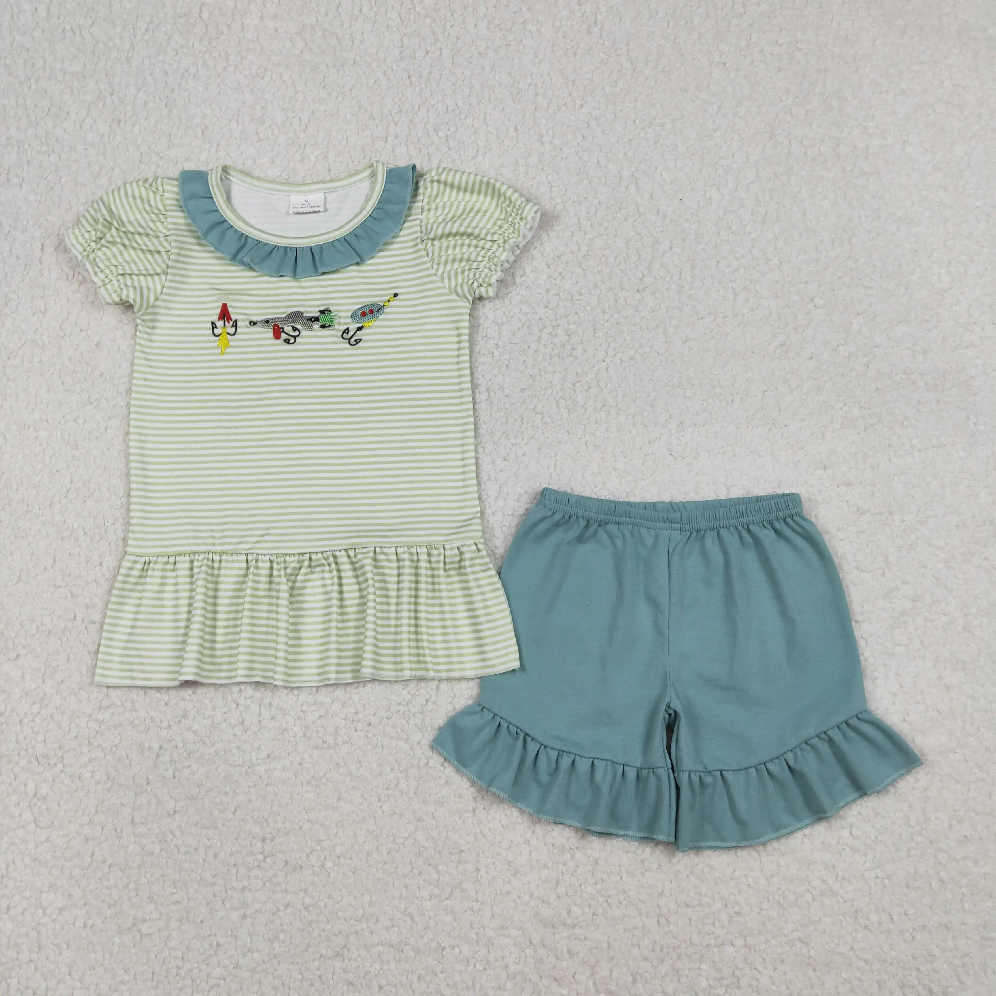 X12.23 GSSO0499 Summer Milk Silk Baby Girls Clothing Wholesale Strawberry Sleeveless Top and Red and Green Plaid Shorts Set