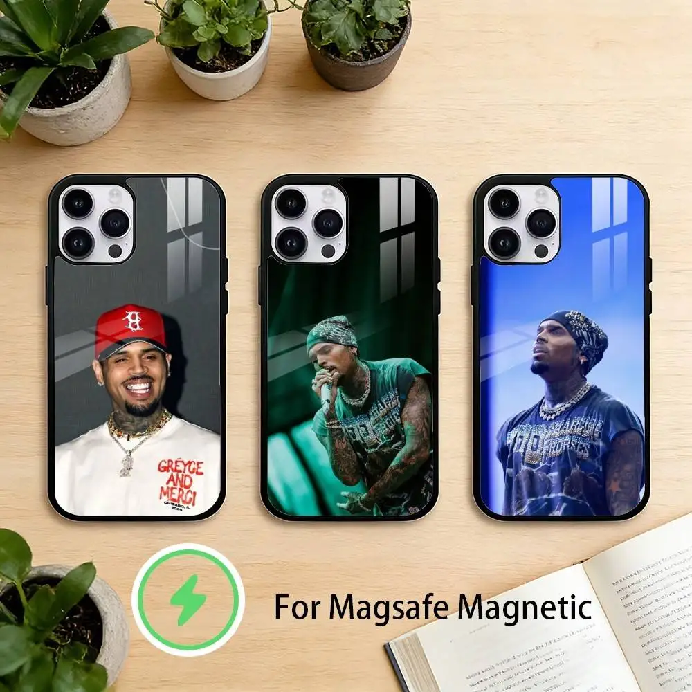 

C-Chris Brown Phone Case For iPhone 17 16 15 14 13 12 Pro Max Plus for Mirror Wireless Magnetic Cover