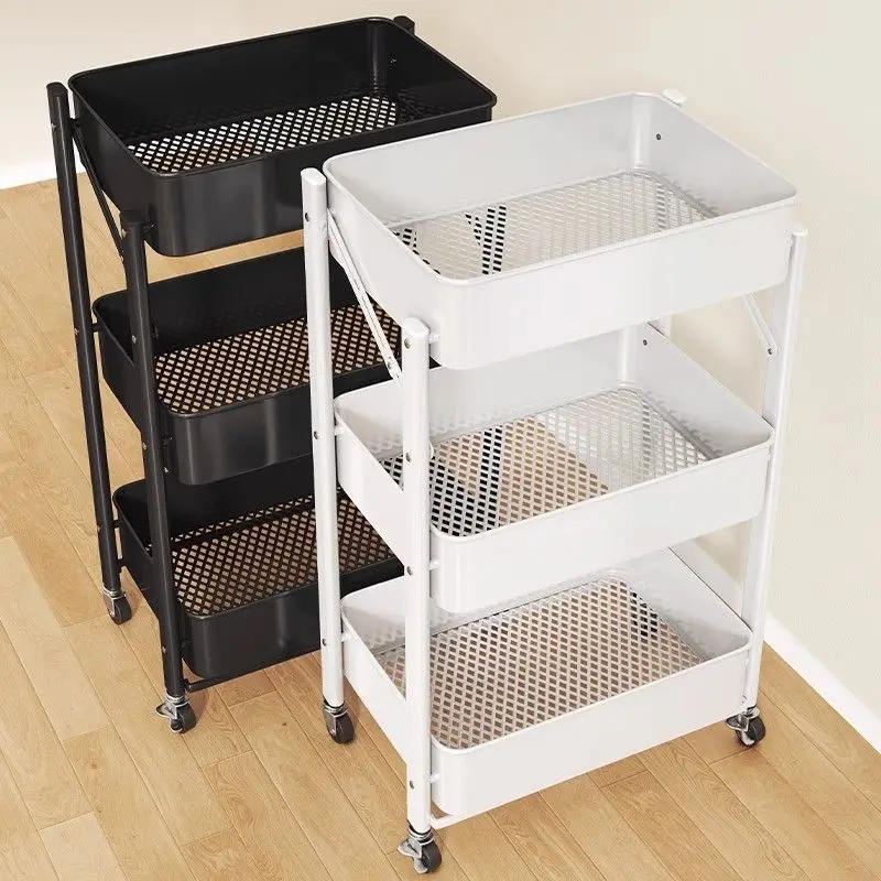 

Carbon steel trolley folding multi-layer storage rack removable kitchen bedroom snack storage cart