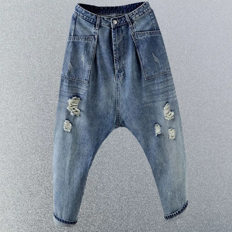 

Женские джинсы-шаровары свободного кроя в стиле BF, новые, рваные, с заниженной линией бедра, в уличном стиле