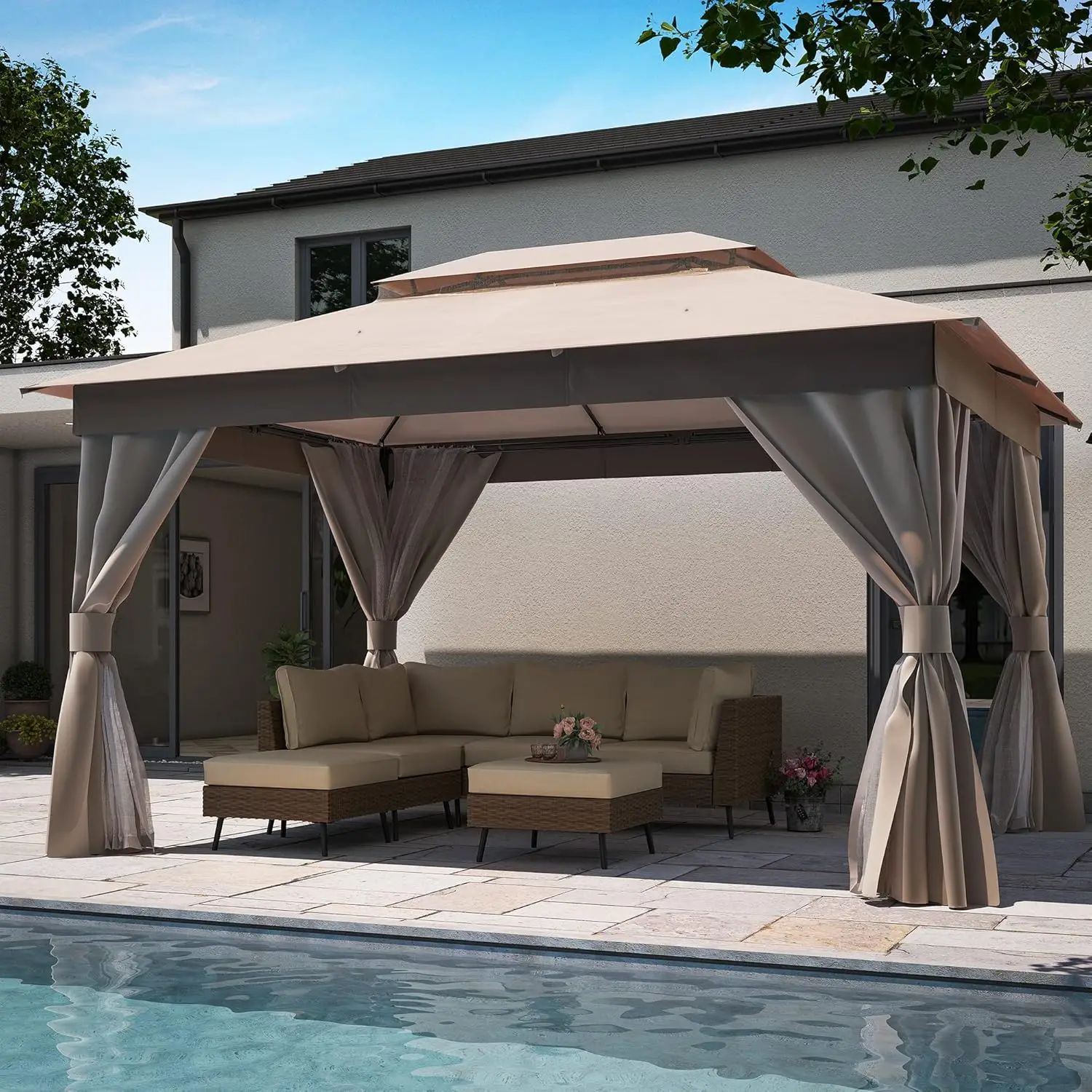 

Outdoor Patio Gazebo 10'x13' with Expansion Bolts, Heavy Duty Gazebos Shelter Party Tent with Double Roofs,