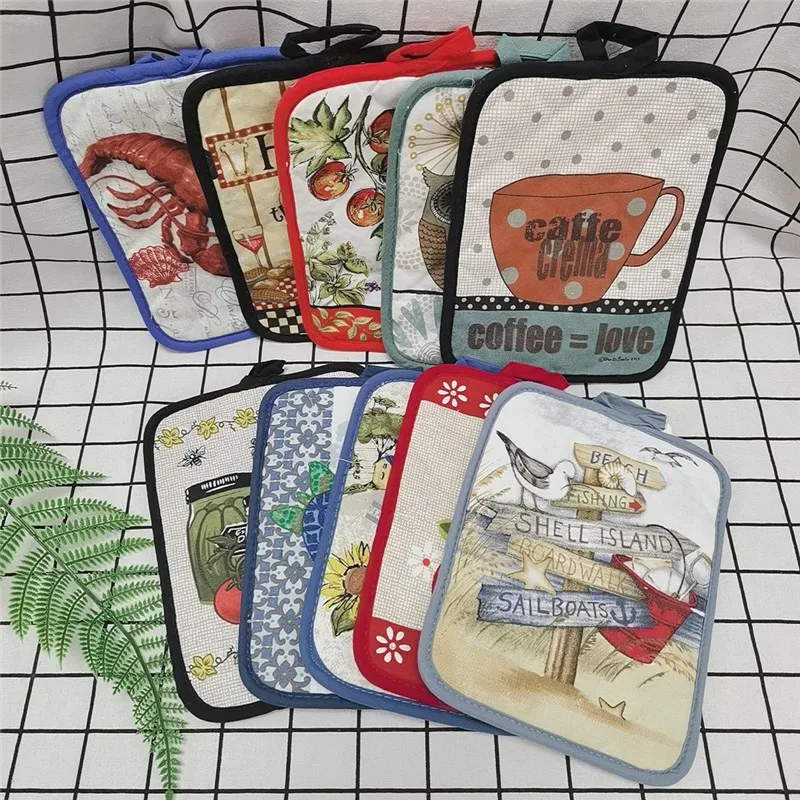1Pc Rectangle 17x22cm Pot Holder Colorful Printed Cotton Heat Resistant Potholder Pad Table Placemat