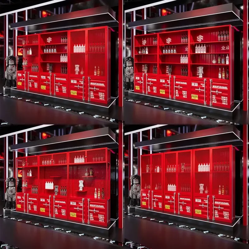 Industrial Metal Glass Display Cabinet Wine Storage Shelf for Lego Figures Commercial Showcase Unit Home Bar Furniture Decor