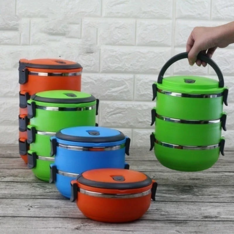 1/2/3/4 Layers Round Stainless Steel Lunch Box Insulated Leakproof Bento Box Household Safety Food Container Random Color