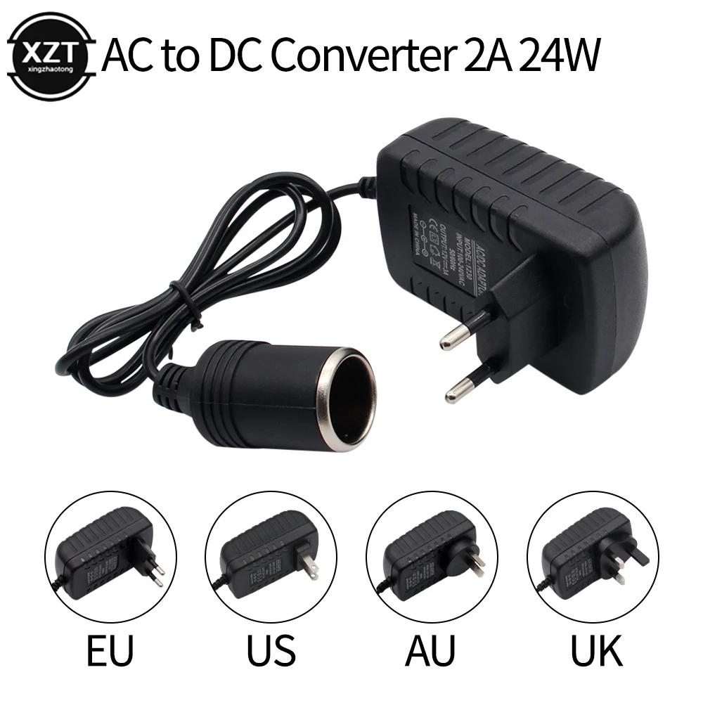 Portable 220V to 12V 2A for Car Cigarette Lighter Adapter Socket 220V to 12V 600ma Charger Converter Home Parts US/EU/UK