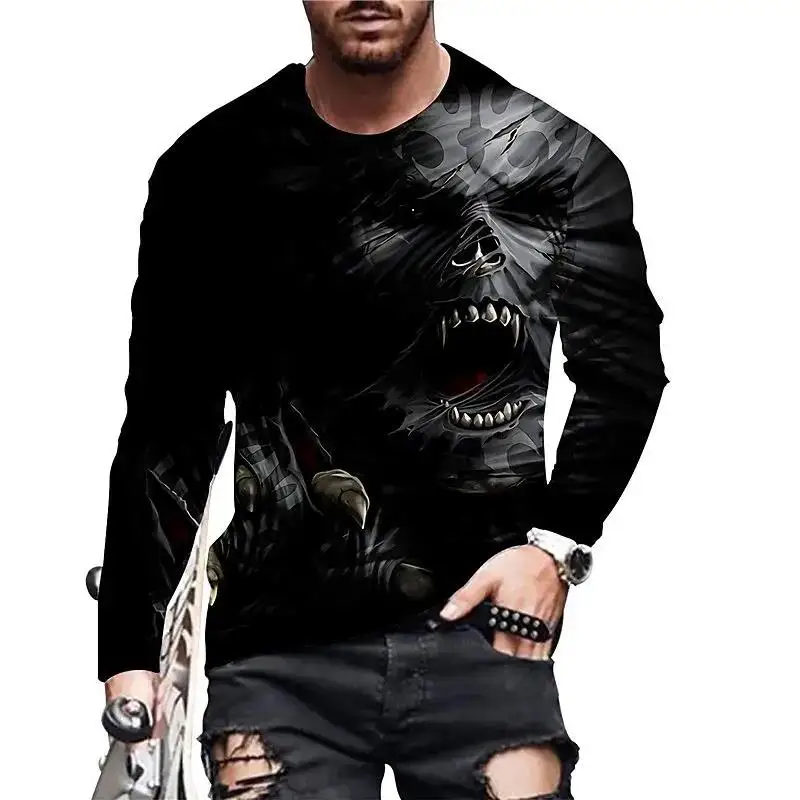 Spring Fashion Skull 3D Print T-Shirt Men Women Casual O-Neck Long Sleeve T Shirts Oversized Harajuku Fashion Tees Tops Clothing