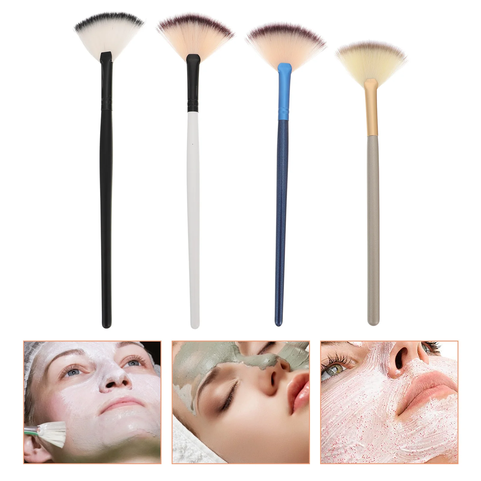 4 pçs de alta qualidade em forma de leque pincel de maquiagem fundação fibra lã máscara facial ferramentas de beleza