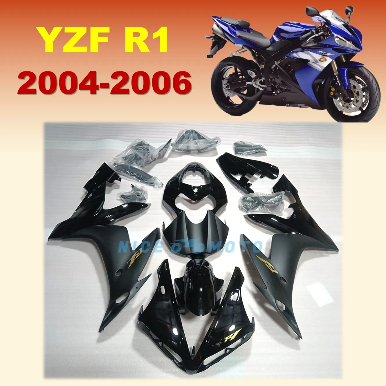 Fit for YAMAHA YZF R1 04 05 06 YZFR1 2004 2005 2006 Abs Plastic Injection Fairing kit Motorcycle Body Modification Black