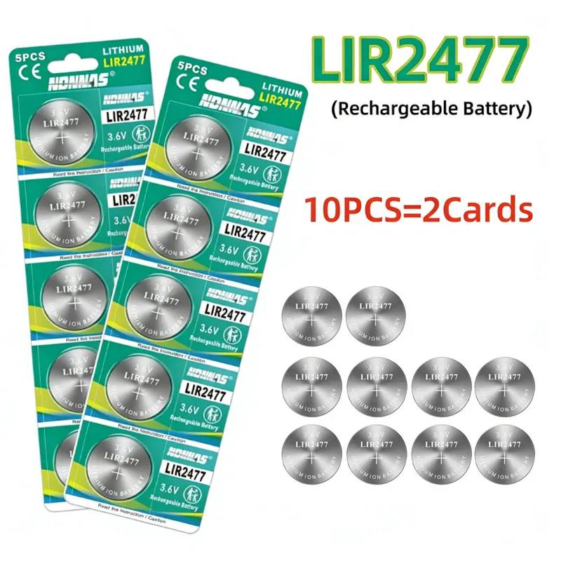 

1-10PCS LIR2477 3.6V 200mAh Rechargeable Lithium Button Coin Cell for Wristwatch Calculator Remote Control Small Gadgets