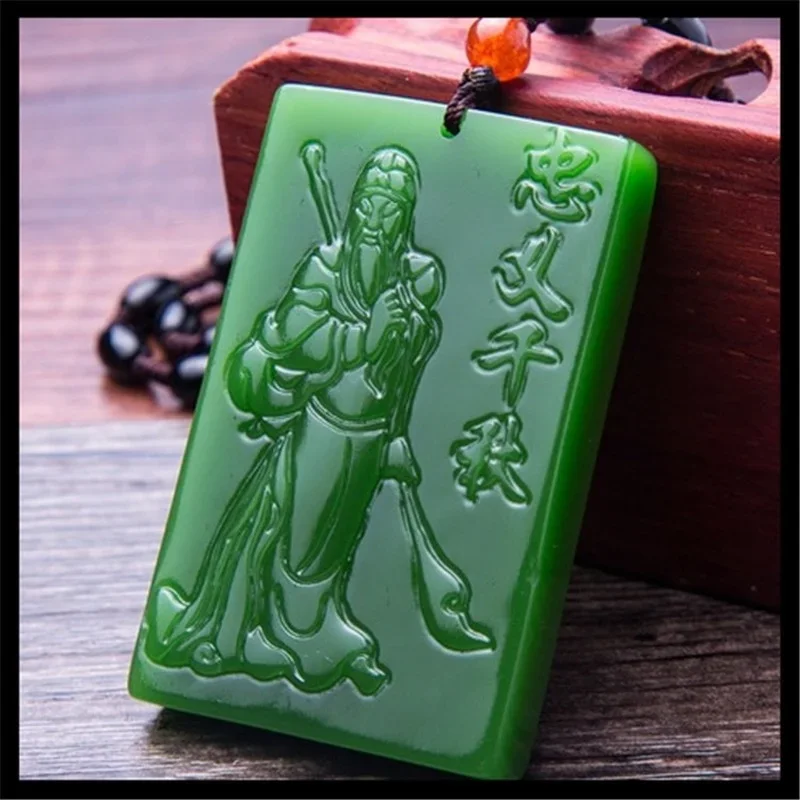 Natural Green Hand-carved Guan Gong Jade Pendant Fashion Boutique Jewelry Men and Women Martial God of Wealth Necklace Gift