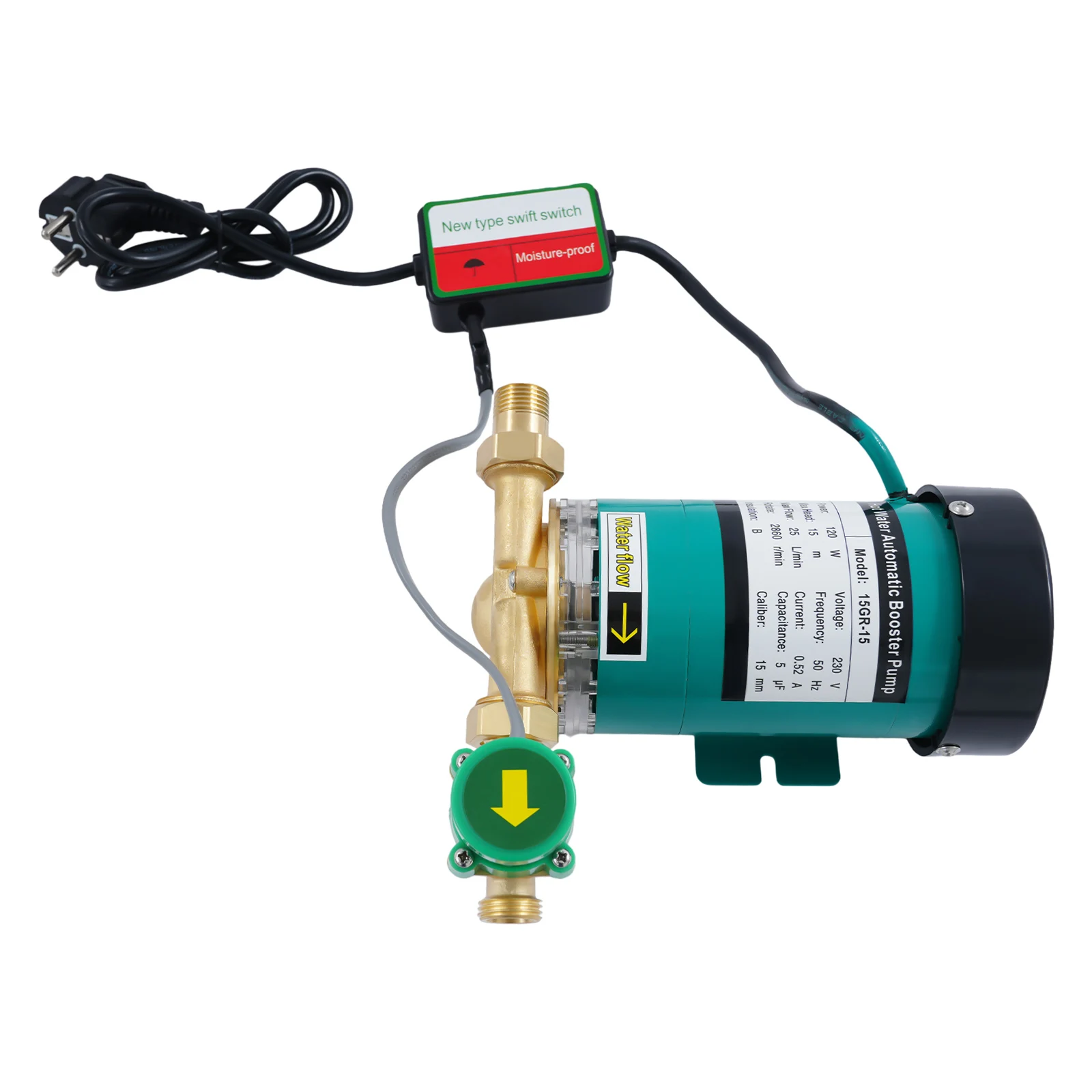 120 W Mini-Wasserpumpe, automatische Druckbeaufschlagung, 6,6 g/min, Druckerhöhungspumpe, elektrische Wassertransferpumpe für Warmwasserbereiter, Duscharmatur – Detail 16