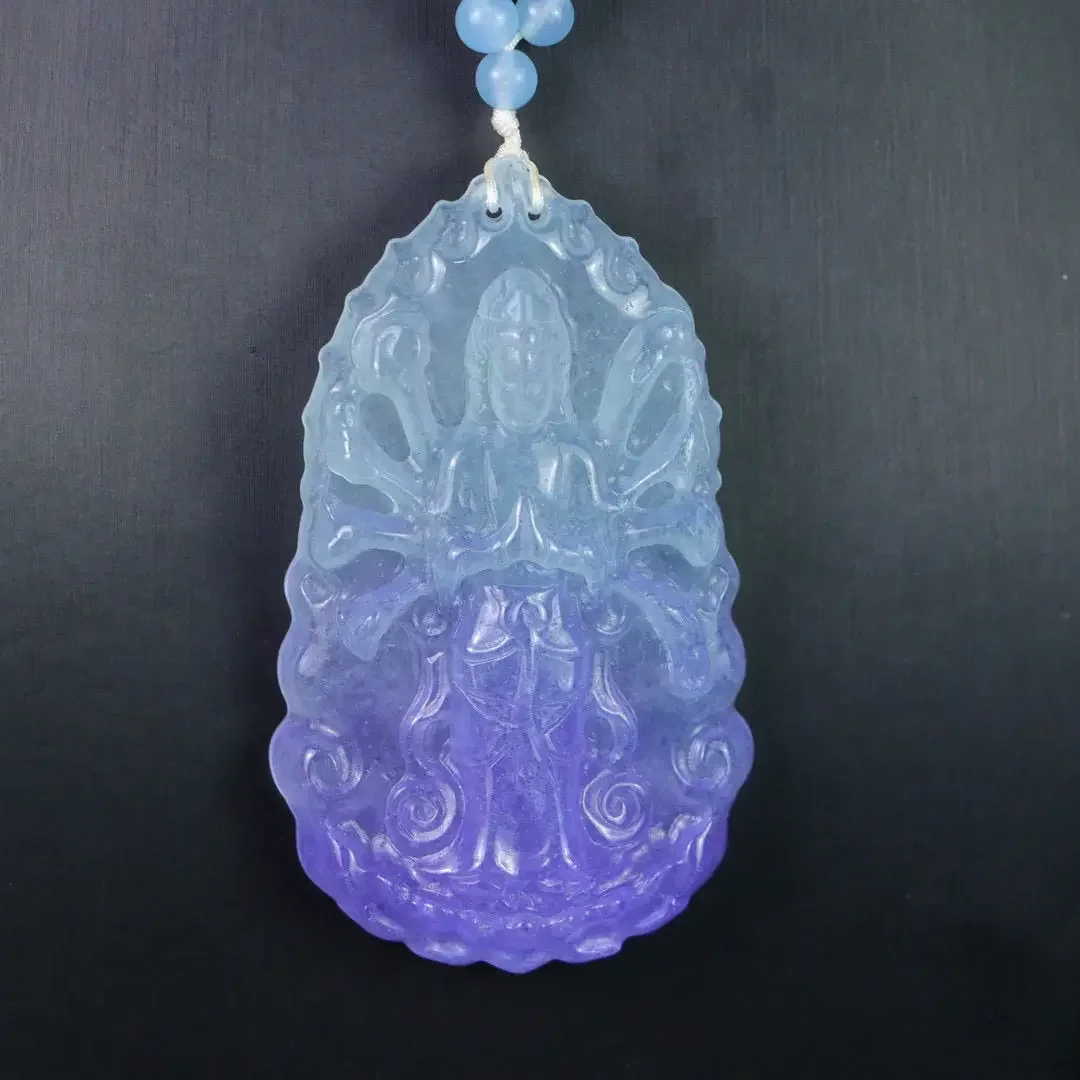 Ice floating purple jadeite carving thousand hands Guanyin jade pendant gift box