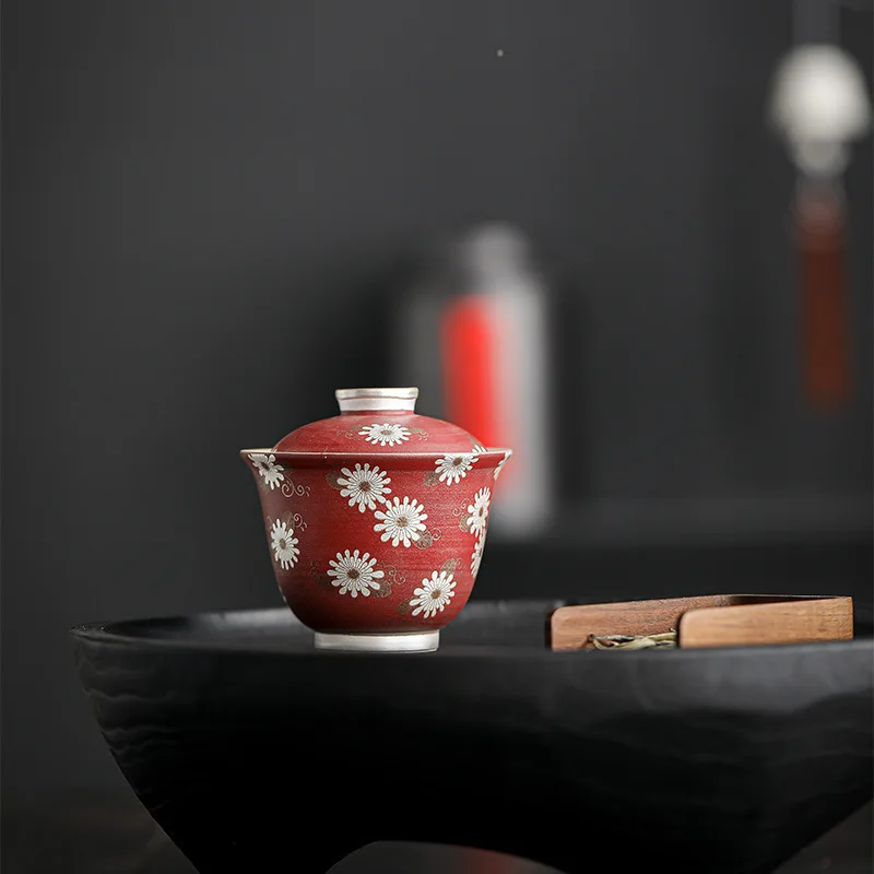 

Powder-paste Painting Handmade Cover Bowl Household Coarse Pottery Thin Tyre Tea Bowl Clay Imitation Of Ancient Tea Bowl