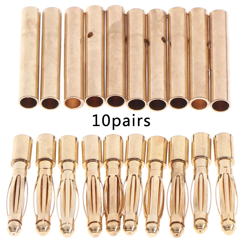 20pcs 2mm Gold Bullet Connector Banana Plugs Male &Female for RC Car Battery