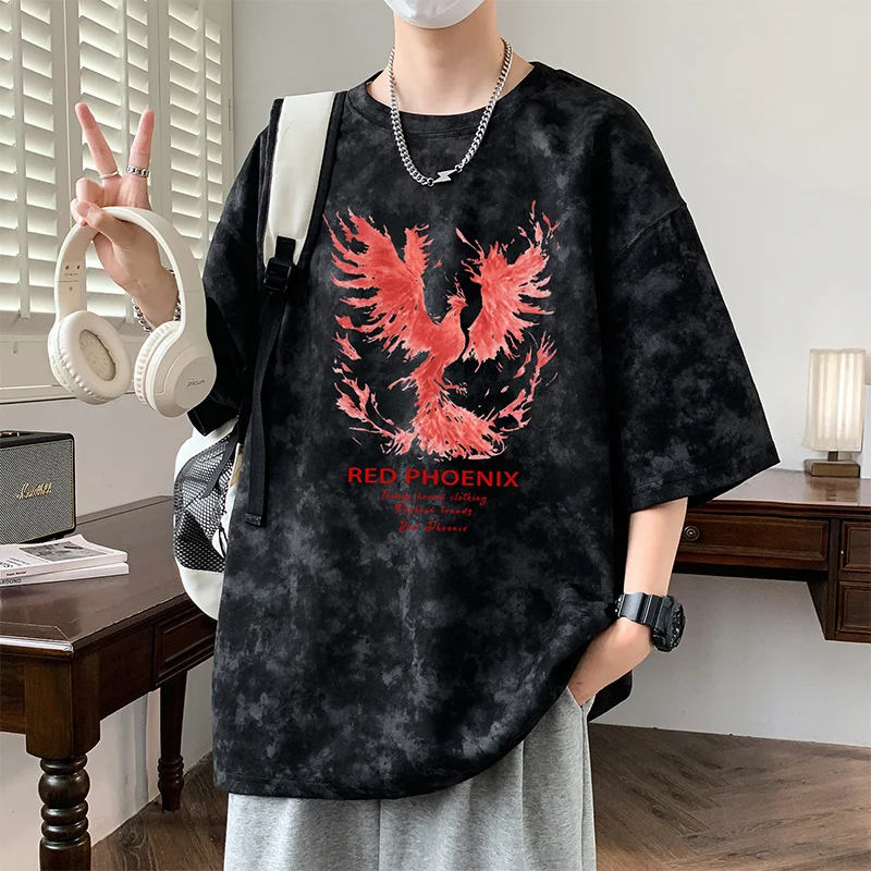 

Outdoor Running Fitness Leisure Loose Top Summer Comfortable Fashionable Trendy Loose Fitting Couple Tie Dye Printed T-shirt